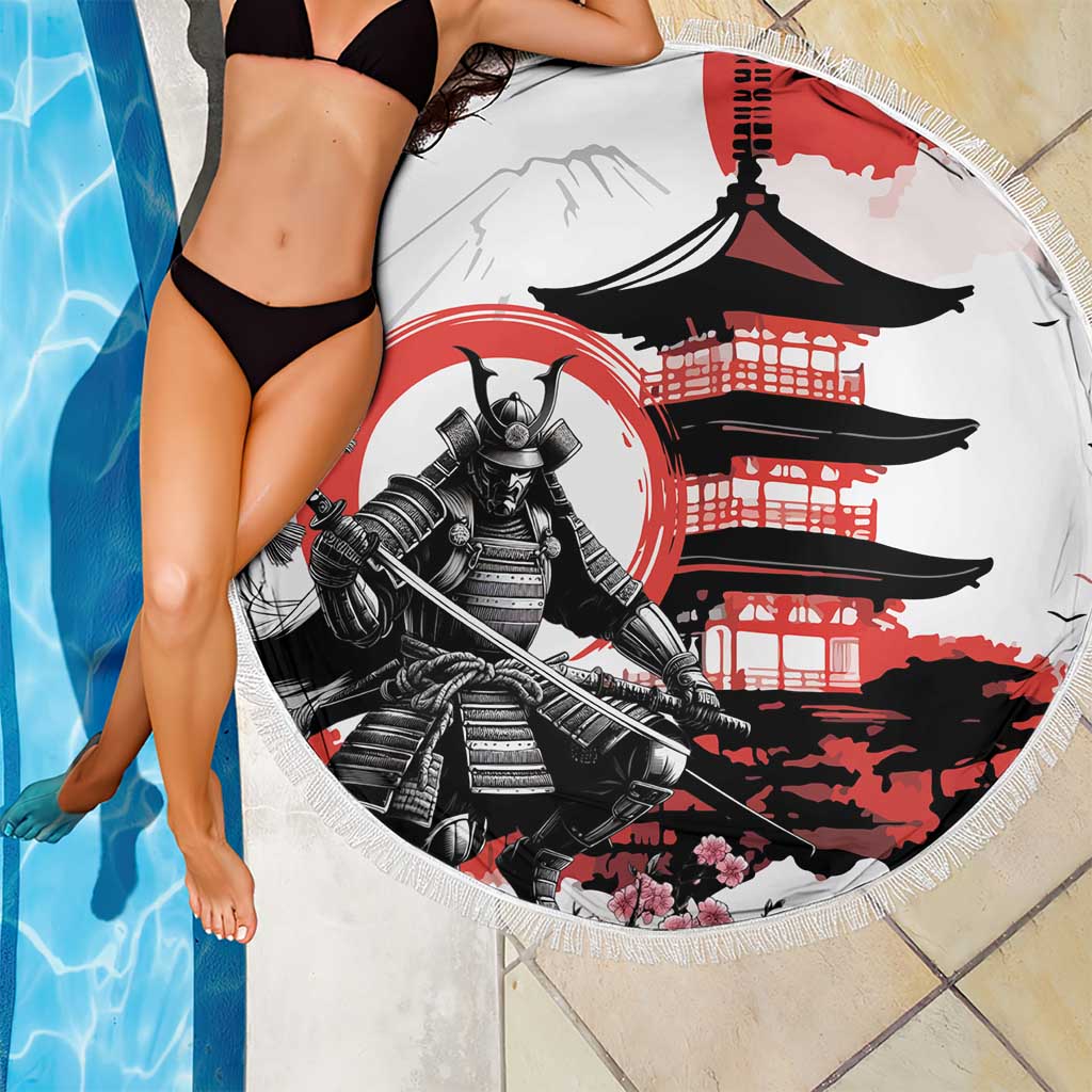 Japanese Samurai Warrior Enso Beach Blanket Japan Pagoda Sakura Watercolor - Polynesian Pride