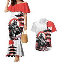 Japanese Samurai Warrior Enso Couples Matching Mermaid Dress and Hawaiian Shirt Japan Pagoda Sakura Watercolor LT14 White - Polynesian Pride