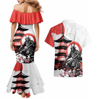 Japanese Samurai Warrior Enso Couples Matching Mermaid Dress and Hawaiian Shirt Japan Pagoda Sakura Watercolor LT14 - Polynesian Pride