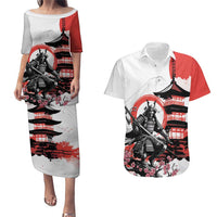 Japanese Samurai Warrior Enso Couples Matching Puletasi and Hawaiian Shirt Japan Pagoda Sakura Watercolor - Polynesian Pride