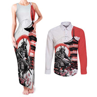 Japanese Samurai Warrior Enso Couples Matching Tank Maxi Dress and Long Sleeve Button Shirt Japan Pagoda Sakura Watercolor - Polynesian Pride