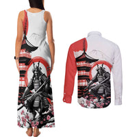Japanese Samurai Warrior Enso Couples Matching Tank Maxi Dress and Long Sleeve Button Shirt Japan Pagoda Sakura Watercolor - Polynesian Pride