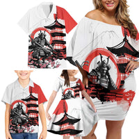 Japanese Samurai Warrior Enso Family Matching Off Shoulder Short Dress and Hawaiian Shirt Japan Pagoda Sakura Watercolor LT14 - Polynesian Pride