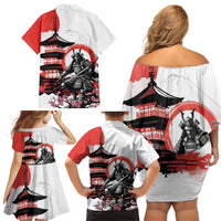 Japanese Samurai Warrior Enso Family Matching Off Shoulder Short Dress and Hawaiian Shirt Japan Pagoda Sakura Watercolor LT14 - Polynesian Pride