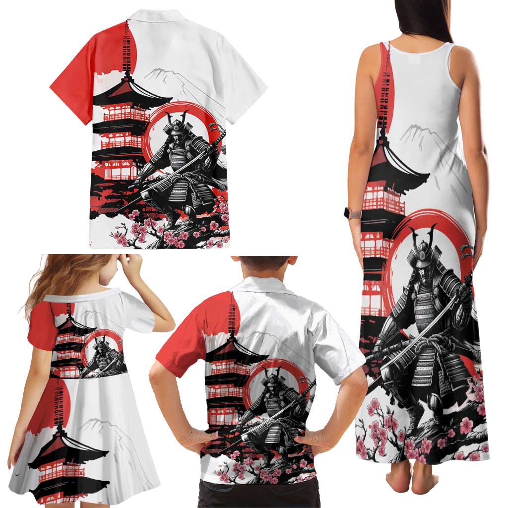 Japanese Samurai Warrior Enso Family Matching Tank Maxi Dress and Hawaiian Shirt Japan Pagoda Sakura Watercolor - Polynesian Pride