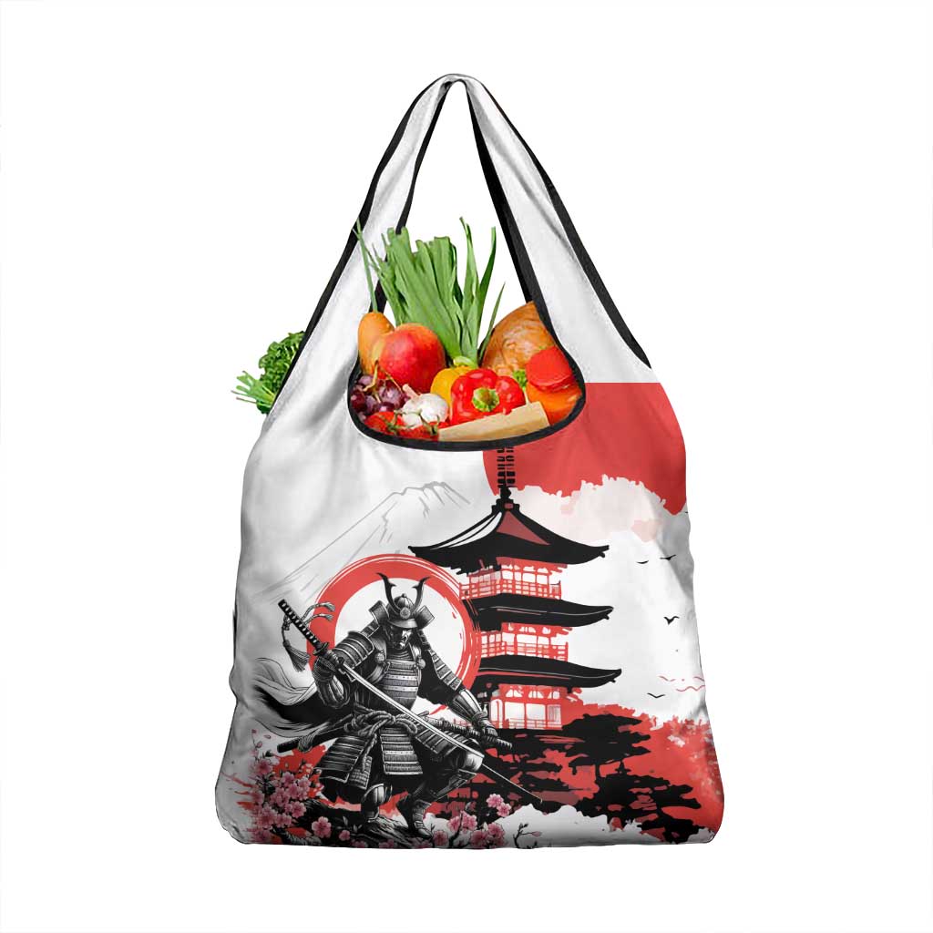 Japanese Samurai Warrior Enso Grocery Bag Japan Pagoda Sakura Watercolor - Polynesian Pride