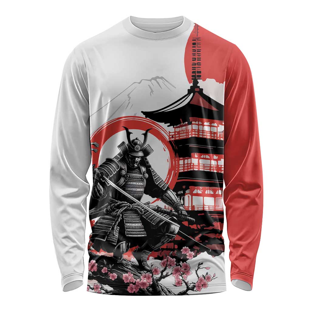 Japanese Samurai Warrior Enso Long Sleeve Shirt Japan Pagoda Sakura Watercolor - Polynesian Pride