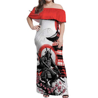 Japanese Samurai Warrior Enso Off Shoulder Maxi Dress Japan Pagoda Sakura Watercolor - Polynesian Pride