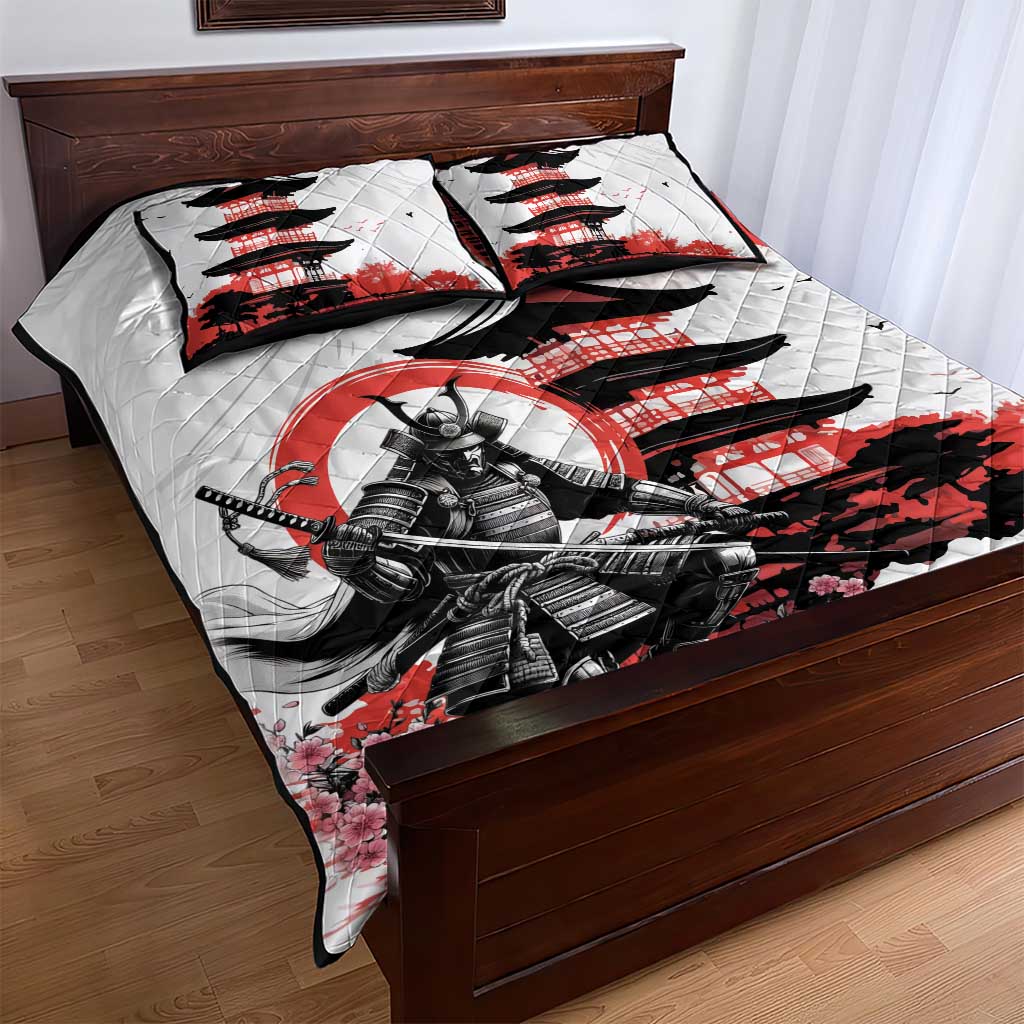Japanese Samurai Warrior Enso Quilt Bed Set Japan Pagoda Sakura Watercolor LT14 - Polynesian Pride