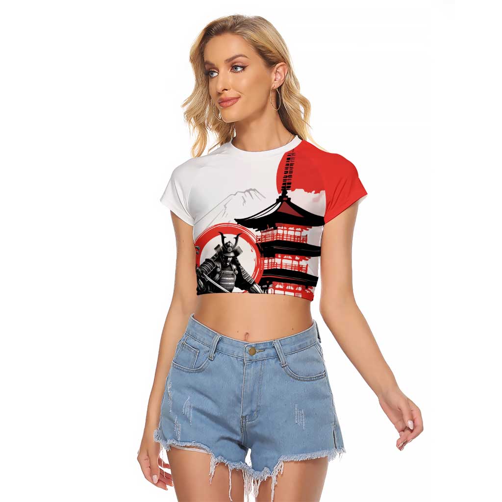 Japanese Samurai Warrior Enso Raglan Cropped T Shirt Japan Pagoda Sakura Watercolor - Polynesian Pride