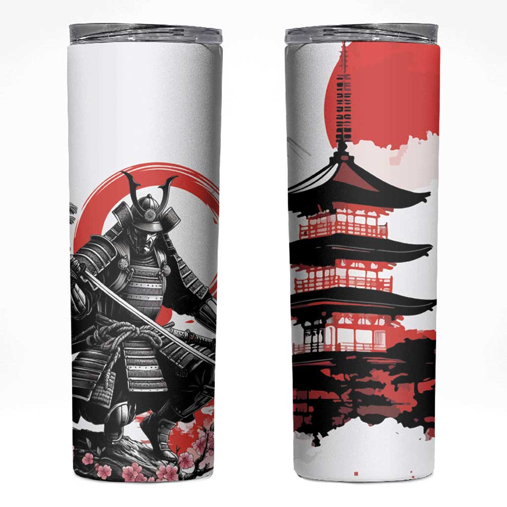 Japanese Samurai Warrior Enso Skinny Tumbler Japan Pagoda Sakura Watercolor - Polynesian Pride