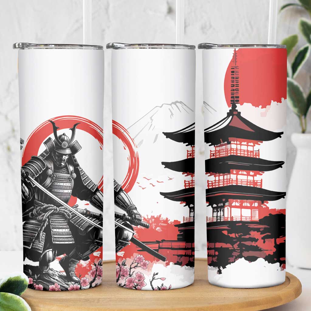 Japanese Samurai Warrior Enso Skinny Tumbler Japan Pagoda Sakura Watercolor - Polynesian Pride