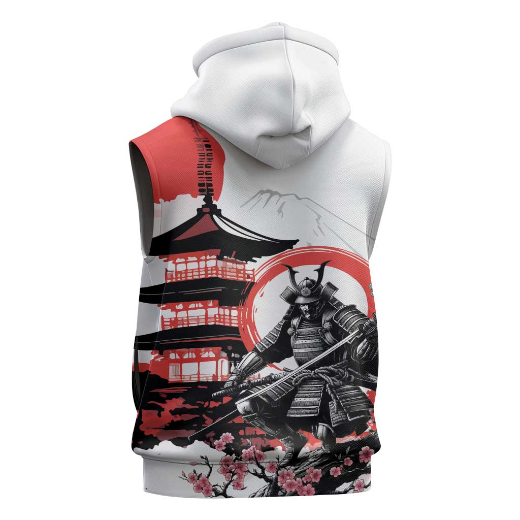 Japanese Samurai Warrior Enso Sleeveless Hoodie Japan Pagoda Sakura Watercolor LT14 - Polynesian Pride