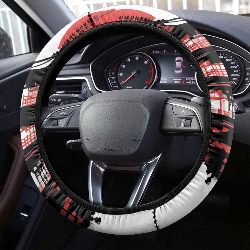Japanese Samurai Warrior Enso Steering Wheel Cover Japan Pagoda Sakura Watercolor - Polynesian Pride