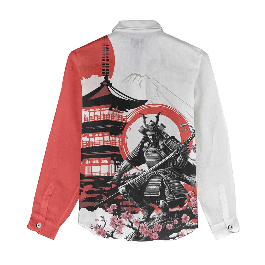 Japanese Samurai Warrior Enso Women Casual Shirt Japan Pagoda Sakura Watercolor - Polynesian Pride