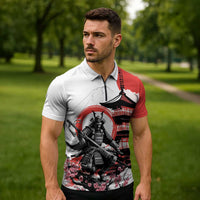 Japanese Samurai Warrior Enso Zipper Polo Shirt Japan Pagoda Sakura Watercolor - Polynesian Pride