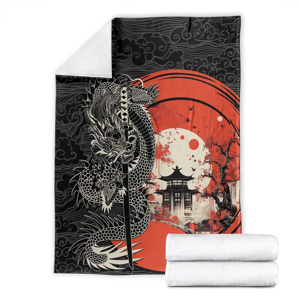 Japanese Dragon Katana Enso Blanket Japan Pagoda Seamless Cloud LT14 - Polynesian Pride