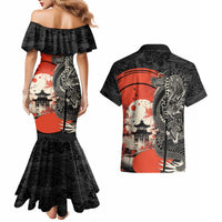 Japanese Dragon Katana Enso Couples Matching Mermaid Dress and Hawaiian Shirt Japan Pagoda Seamless Cloud LT14 - Polynesian Pride
