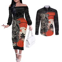 Japanese Dragon Katana Enso Couples Matching Off The Shoulder Long Sleeve Dress and Long Sleeve Button Shirt Japan Pagoda Seamless Cloud - Polynesian Pride