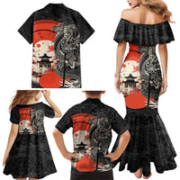 Japanese Dragon Katana Enso Family Matching Mermaid Dress and Hawaiian Shirt Japan Pagoda Seamless Cloud - Polynesian Pride