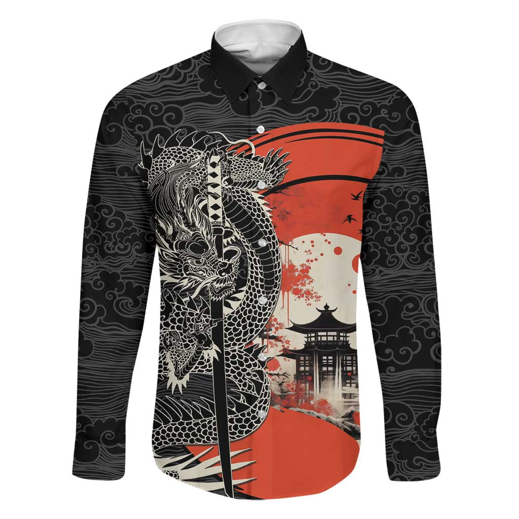 Japanese Dragon Katana Enso Family Matching Off Shoulder Maxi Dress and Hawaiian Shirt Japan Pagoda Seamless Cloud - Polynesian Pride