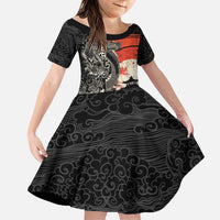 Japanese Dragon Katana Enso Family Matching Off Shoulder Short Dress and Hawaiian Shirt Japan Pagoda Seamless Cloud - Polynesian Pride