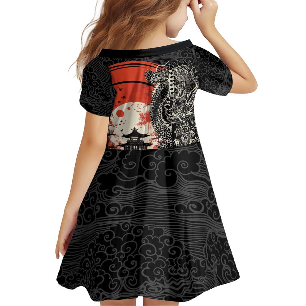 Japanese Dragon Katana Enso Family Matching Off Shoulder Short Dress and Hawaiian Shirt Japan Pagoda Seamless Cloud - Polynesian Pride