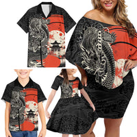 Japanese Dragon Katana Enso Family Matching Off Shoulder Short Dress and Hawaiian Shirt Japan Pagoda Seamless Cloud - Polynesian Pride