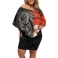 Japanese Dragon Katana Enso Family Matching Off Shoulder Short Dress and Hawaiian Shirt Japan Pagoda Seamless Cloud - Polynesian Pride