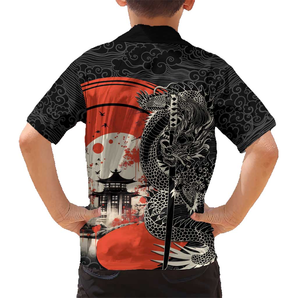 Japanese Dragon Katana Enso Family Matching Puletasi and Hawaiian Shirt Japan Pagoda Seamless Cloud - Polynesian Pride