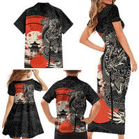 Japanese Dragon Katana Enso Family Matching Short Sleeve Bodycon Dress and Hawaiian Shirt Japan Pagoda Seamless Cloud - Polynesian Pride
