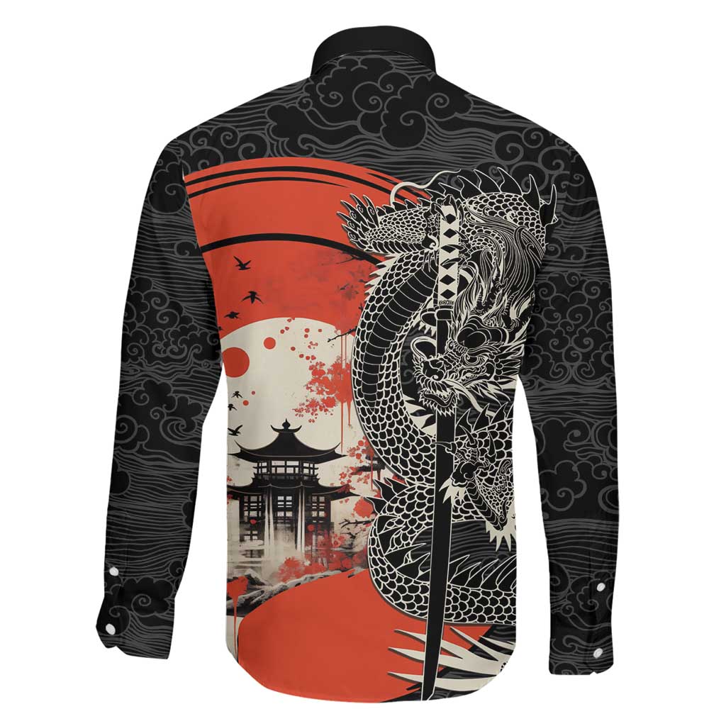 Japanese Dragon Katana Enso Family Matching Short Sleeve Bodycon Dress and Hawaiian Shirt Japan Pagoda Seamless Cloud - Polynesian Pride