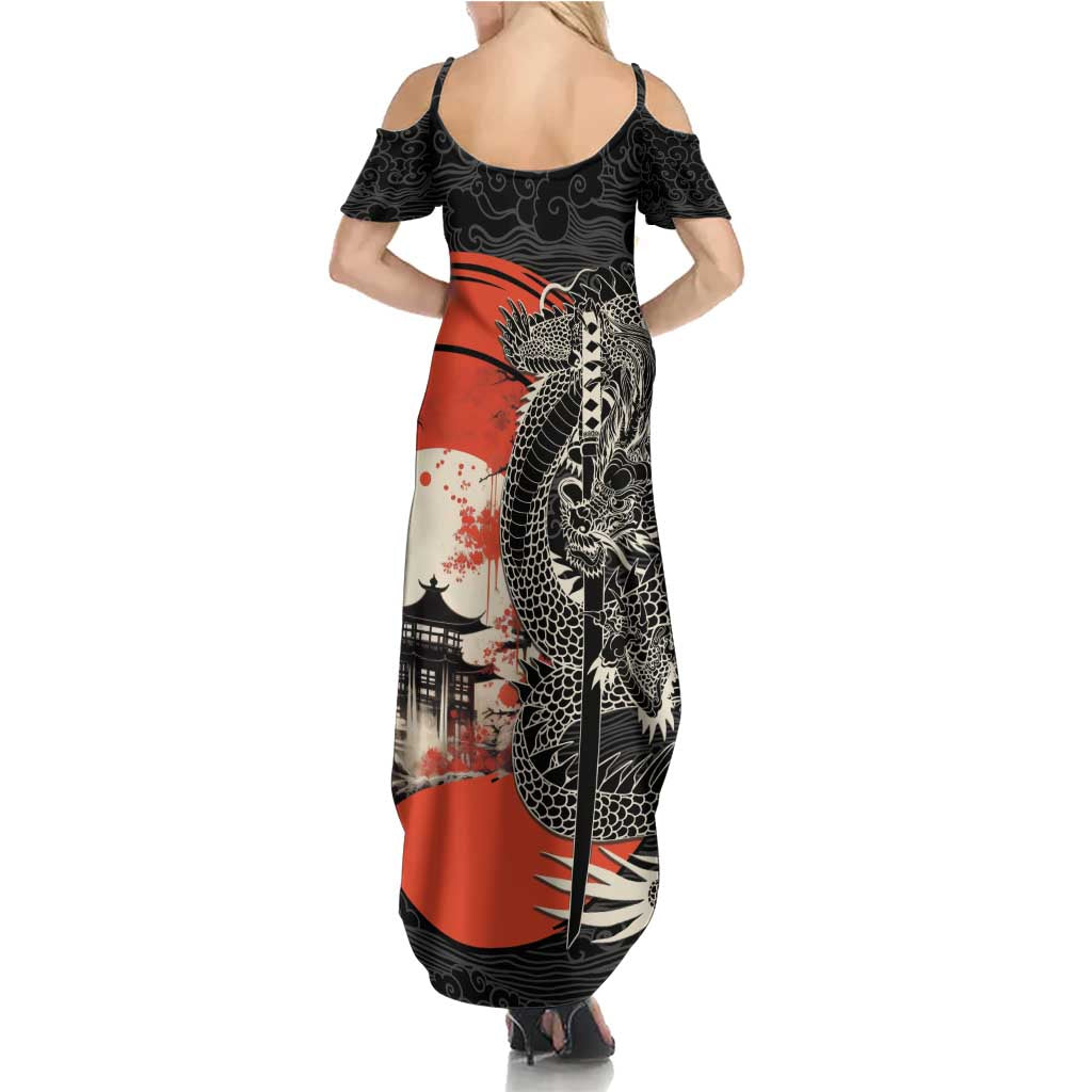 Japanese Dragon Katana Enso Family Matching Summer Maxi Dress and Hawaiian Shirt Japan Pagoda Seamless Cloud - Polynesian Pride