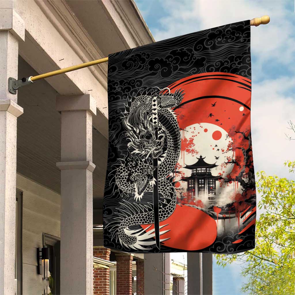 Japanese Dragon Katana Enso Garden Flag Japan Pagoda Seamless Cloud LT14 House Flag Black - Polynesian Pride