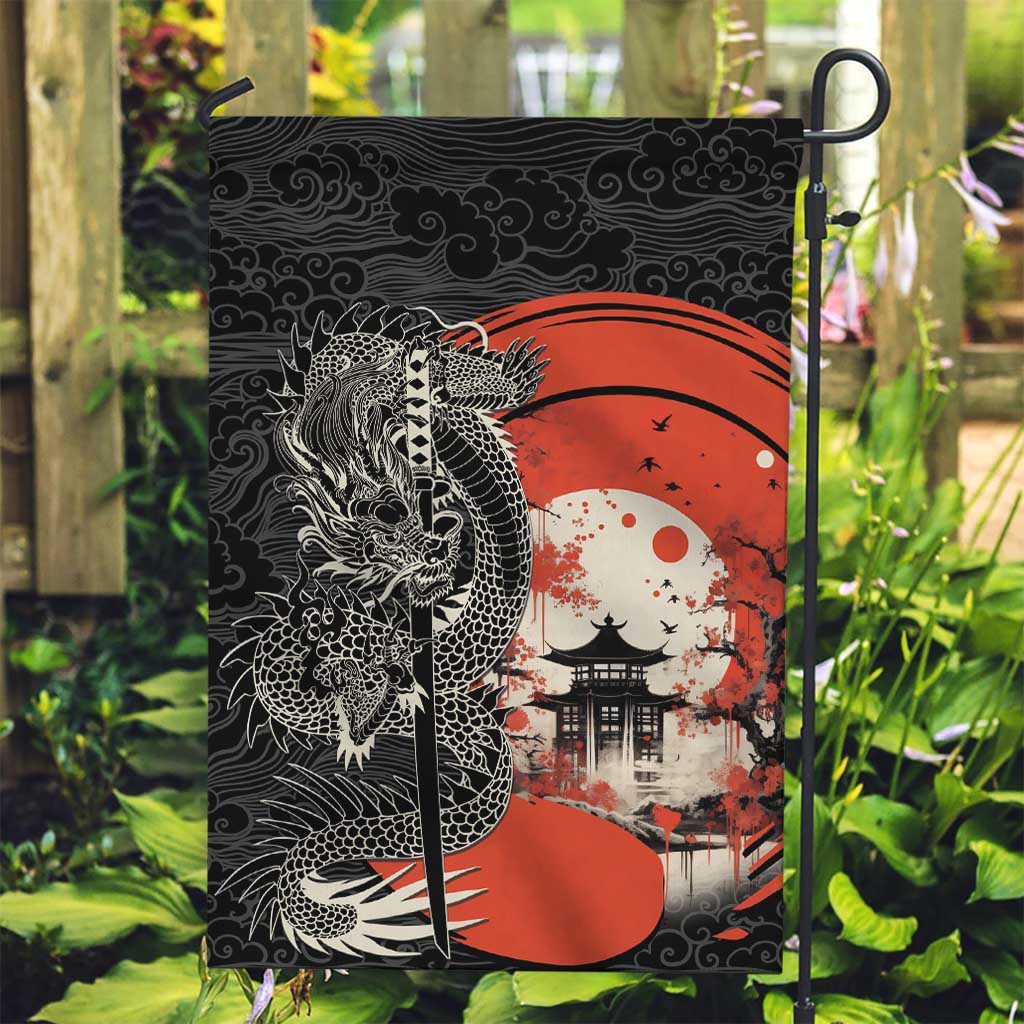 Japanese Dragon Katana Enso Garden Flag Japan Pagoda Seamless Cloud LT14 Garden Flag Black - Polynesian Pride