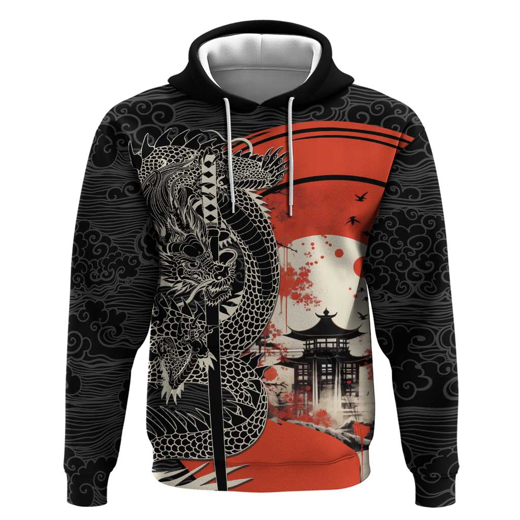 Japanese Dragon Katana Enso Hoodie Japan Pagoda Seamless Cloud LT14 Pullover Hoodie Black - Polynesian Pride
