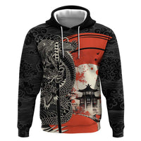 Japanese Dragon Katana Enso Hoodie Japan Pagoda Seamless Cloud LT14 Pullover Hoodie Black - Polynesian Pride