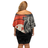 Japanese Dragon Katana Enso Off Shoulder Short Dress Japan Pagoda Seamless Cloud - Polynesian Pride