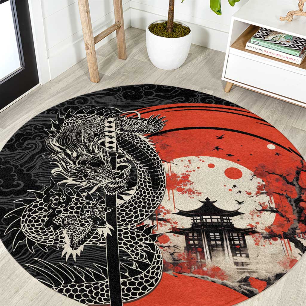 Japanese Dragon Katana Enso Round Carpet Japan Pagoda Seamless Cloud - Polynesian Pride