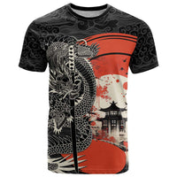 Japanese Dragon Katana Enso T Shirt Japan Pagoda Seamless Cloud LT14 Black - Polynesian Pride