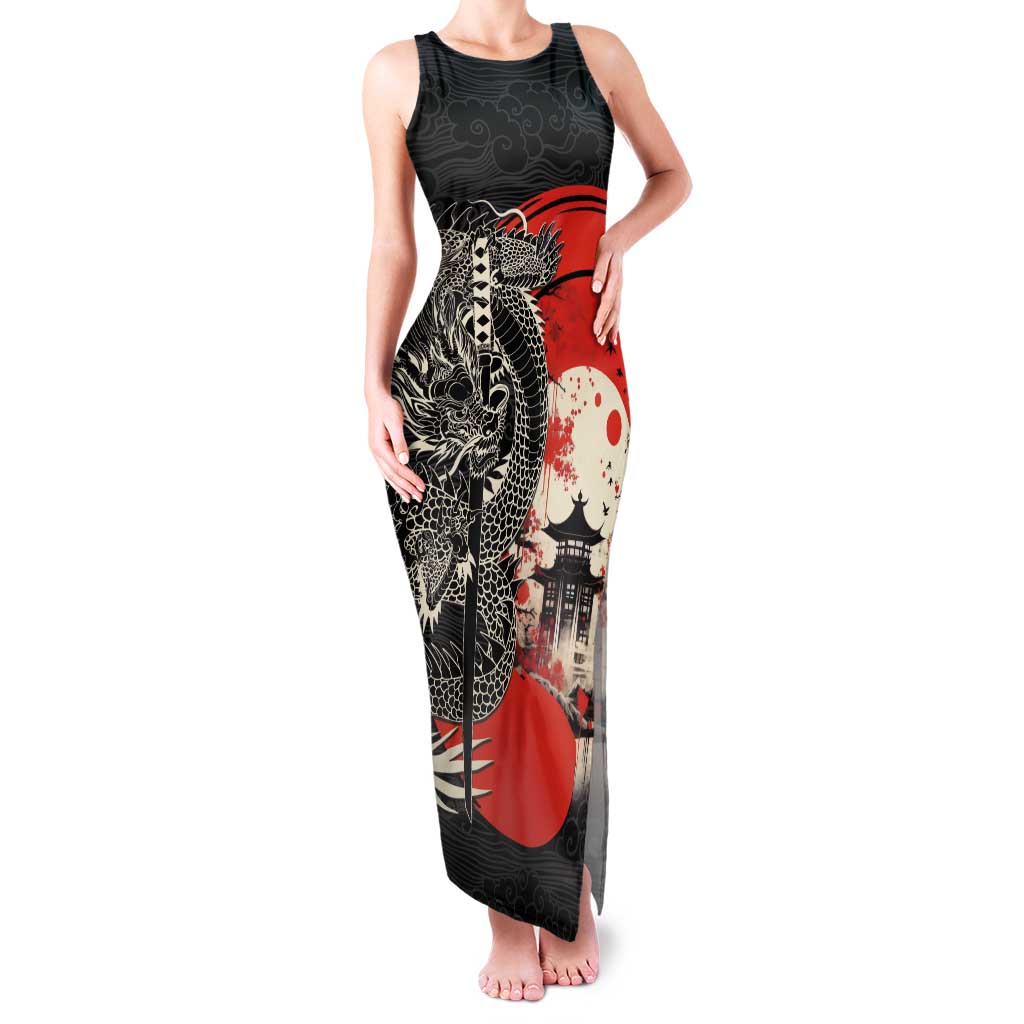 Japanese Dragon Katana Enso Tank Maxi Dress Japan Pagoda Seamless Cloud - Polynesian Pride
