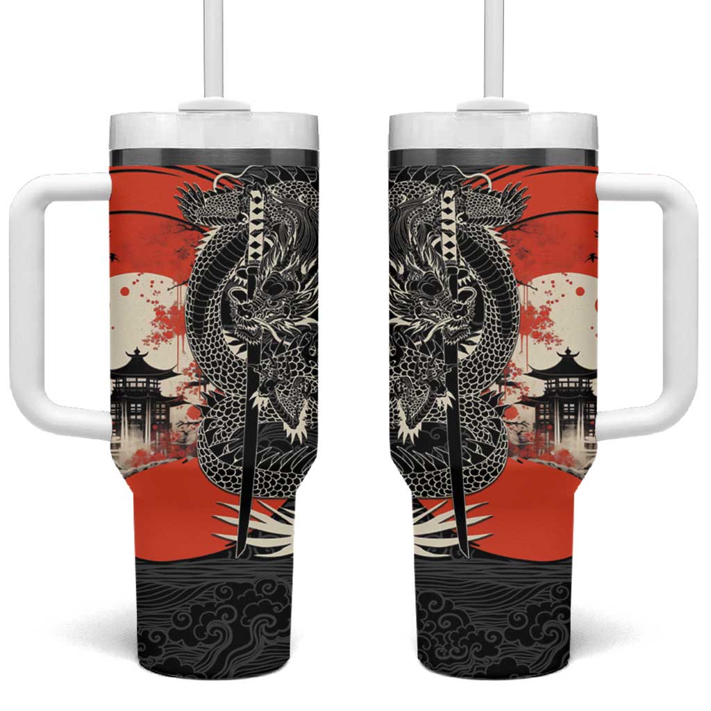 Japanese Dragon Katana Enso Tumbler With Handle Japan Pagoda Seamless Cloud - Polynesian Pride