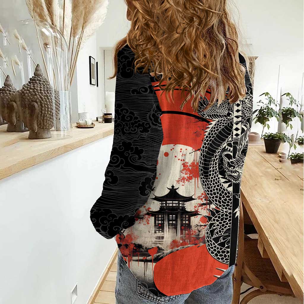 Japanese Dragon Katana Enso Women Casual Shirt Japan Pagoda Seamless Cloud - Polynesian Pride