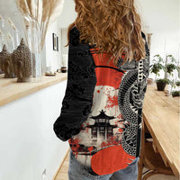 Japanese Dragon Katana Enso Women Casual Shirt Japan Pagoda Seamless Cloud - Polynesian Pride