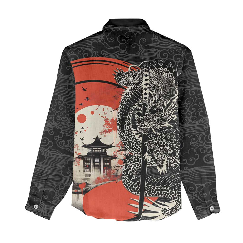 Japanese Dragon Katana Enso Women Casual Shirt Japan Pagoda Seamless Cloud - Polynesian Pride