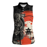 Japanese Dragon Katana Enso Women Sleeveless Polo Shirt Japan Pagoda Seamless Cloud LT14 Female Black - Polynesian Pride