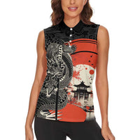 Japanese Dragon Katana Enso Women Sleeveless Polo Shirt Japan Pagoda Seamless Cloud LT14 - Polynesian Pride