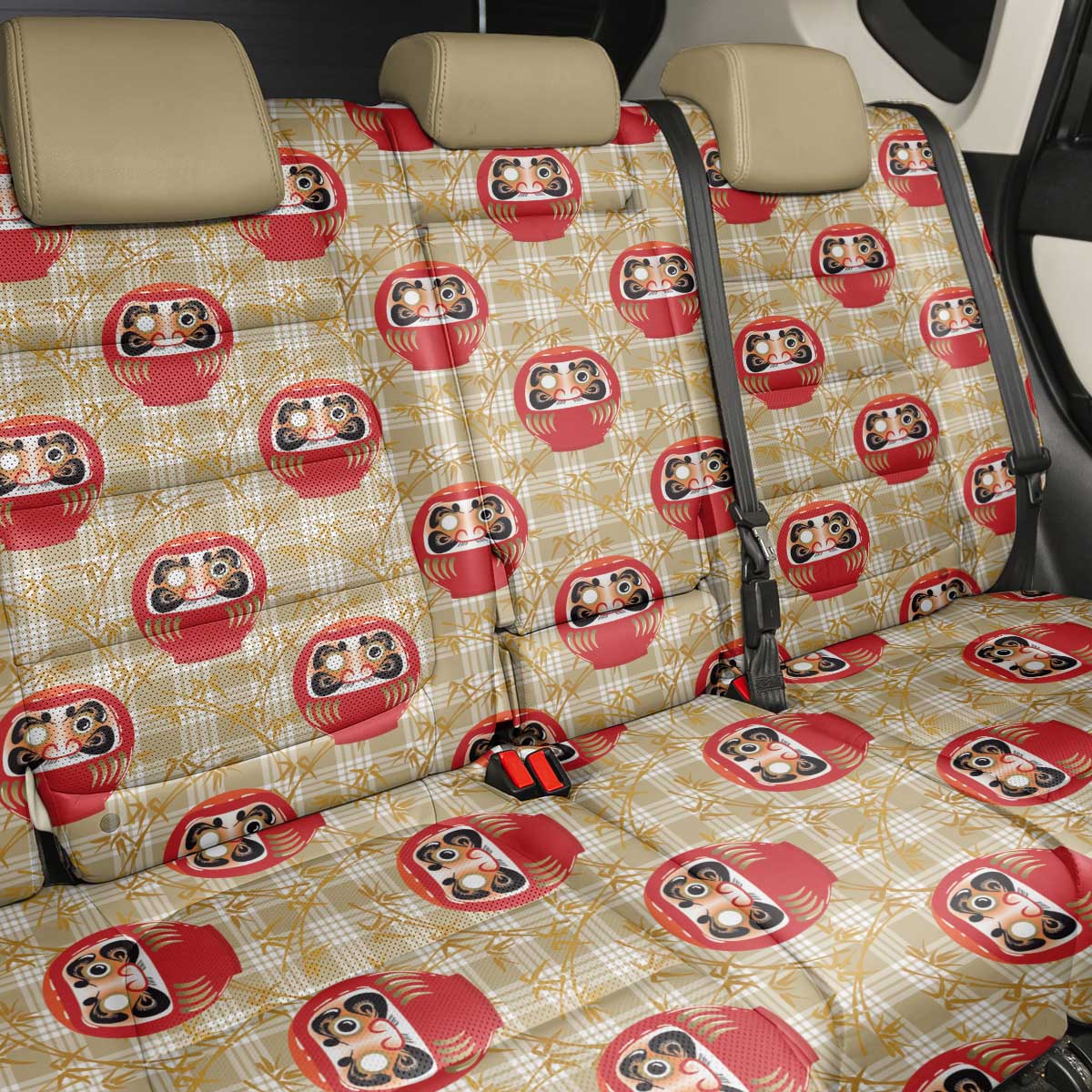 Japanese Daruma Doll Back Car Seat Cover Palaka With Seamless Bamboo Pattern - Polynesian Pride