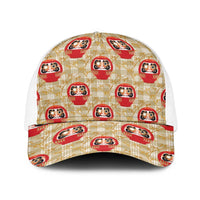 Japanese Daruma Doll Baseball Net Cap Palaka With Seamless Bamboo Pattern LT14 One Size White Beige - Polynesian Pride