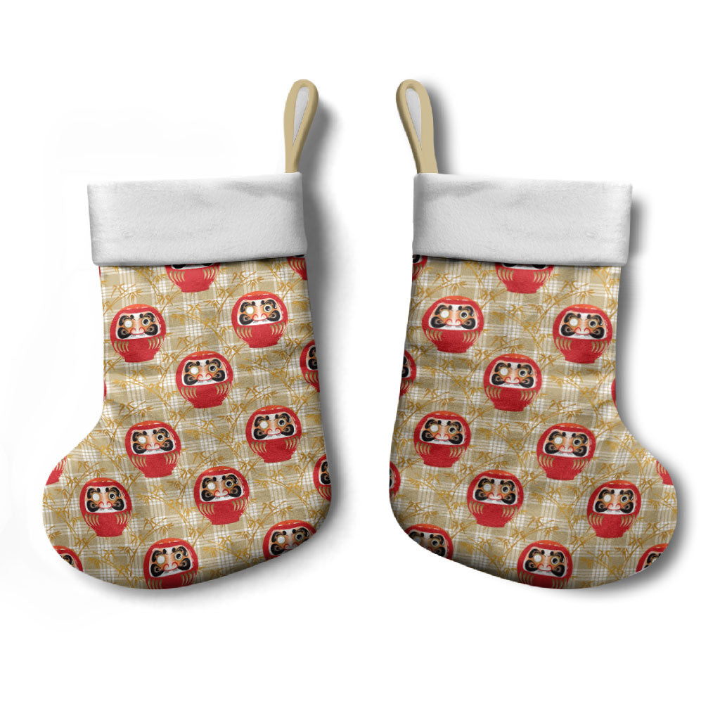Japanese Daruma Doll Christmas Stocking Palaka With Seamless Bamboo Pattern LT14 - Polynesian Pride